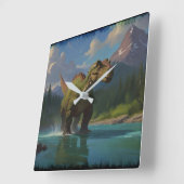 Paddling Brontosaurus & River Fun Vierkante Klok (Hoek)