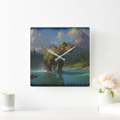 Paddling Brontosaurus & River Fun Vierkante Klok (Huis)