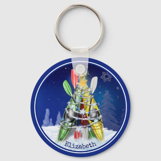paddling winter Kayak - kerstboom gepersonaliseerd Sleutelhanger (Voorkant)