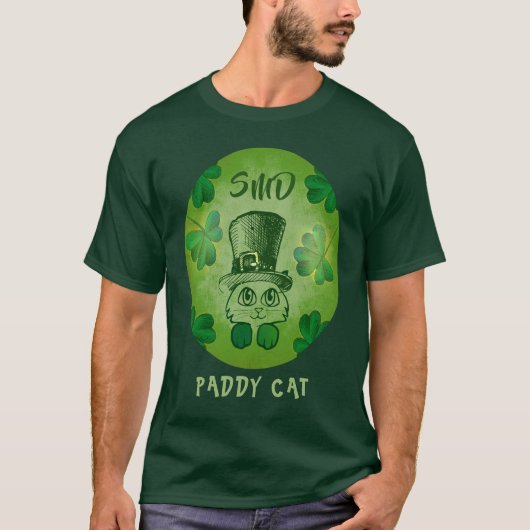 Paddy Cat Shamrocks St Patrick's Cat Monogrammed T-shirt (Voorkant)