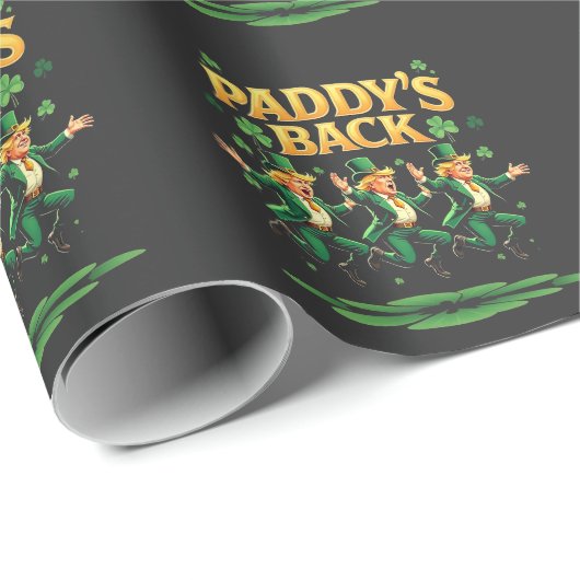 Paddy's Back Funny Trump St Patrick Day Leopard Cadeaupapier (Rol Hoek)