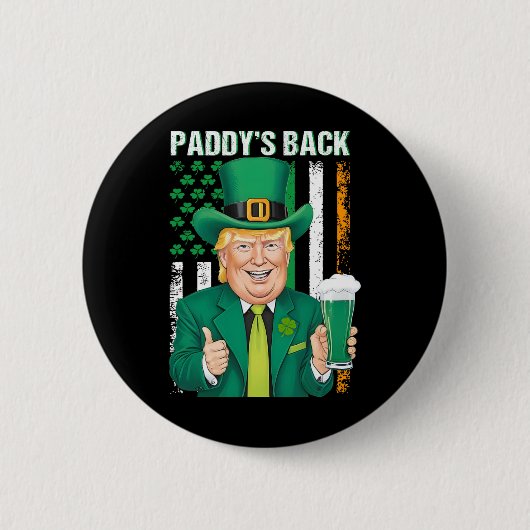 Paddy's Back Funny Trump St. Patricks Day Mannen V Ronde Button 5,7 Cm (Voorkant)