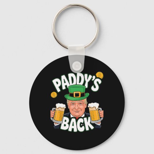Paddy's Back Funny Trump St. Patrick's Day Shamroc Sleutelhanger (Voorkant)