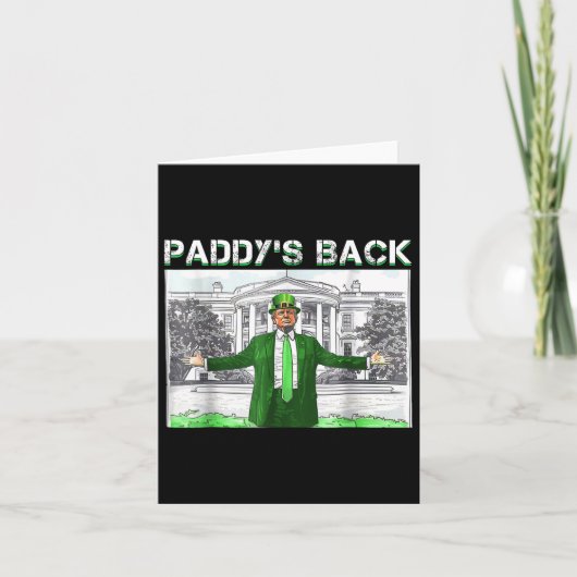 Paddy's Back St Patricks Day Grappig Trump Leprech Kaart (Voorkant)