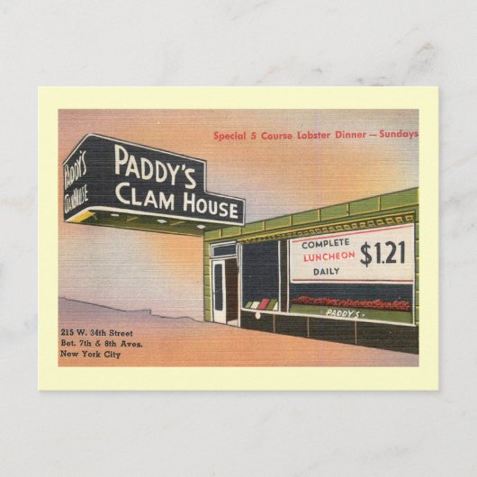 Paddy's Clam House, Retro, New York City  Briefkaart (Voorkant)