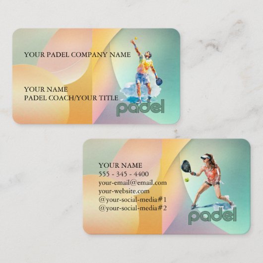 Padel Business Card - Vibrant Padel Style-1 Visitekaartje (Voorkant / Achterkant)