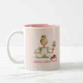 Padel Christmas Mug – Holiday Padel Angel in Taupe Tweekleurige Koffiemok (Links)