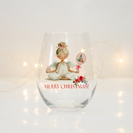 Padel Christmas Wine Glass – A Holiday Padel Angel Wijnglas Zonder Voet
