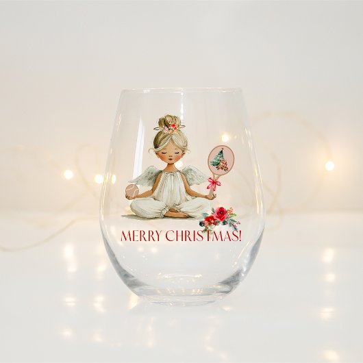 Padel Christmas Wine Glass – A Holiday Padel Angel Wijnglas Zonder Voet