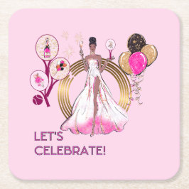 PADEL COASTER: CELEBRATIE PADEL DIVA HELDER ROZE KARTONNEN ONDERZETTERS