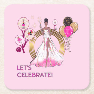 PADEL COASTER: CELEBRATIE PADEL DIVA HELDER ROZE KARTONNEN ONDERZETTERS