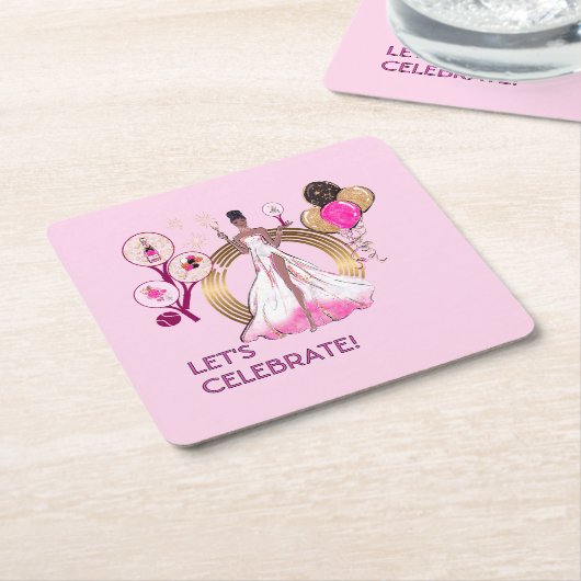 PADEL COASTER: CELEBRATION PADEL DIVA BRIGHT PINK KARTONNEN ONDERZETTERS (Schuin)