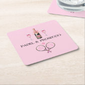 PADEL COASTER: PADEL & PROSECCO CLASSIC PINK/BLACK KARTONNEN ONDERZETTERS (Schuin)