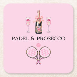 PADEL COASTER: PADEL & PROSECCO CLASSIC PINK/BLACK KARTONNEN ONDERZETTERS