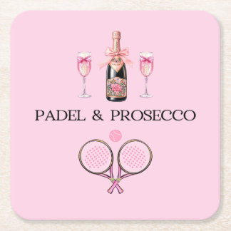 PADEL COASTER: PADEL & PROSECCO CLASSIC PINK/BLACK KARTONNEN ONDERZETTERS