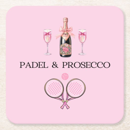 PADEL COASTER: PADEL & PROSECCO CLASSIC PINK/BLACK KARTONNEN ONDERZETTERS (Voorkant)