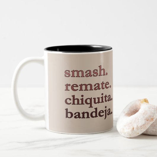 Padel Coffee Mug-Personalize Word Vibes Taupe Tweekleurige Koffiemok (Met donut)
