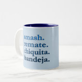 PADEL COFFEE MUG – WORD VIBES – AZURE BLUE TWEEKLEURIGE KOFFIEMOK (Voorkant links)