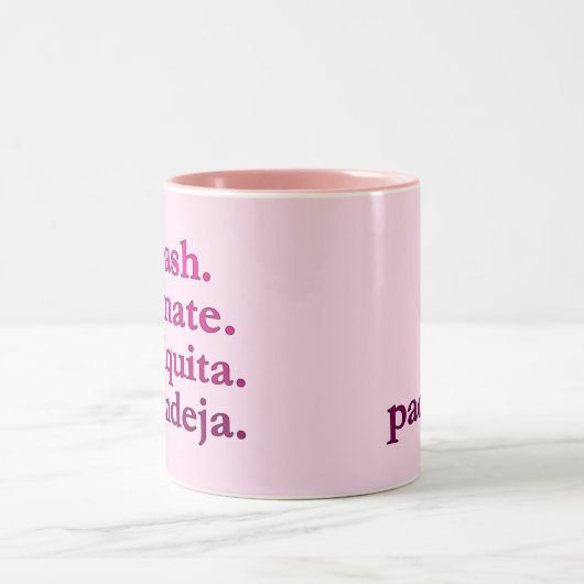 PADEL COFFEE MUG – WORD VIBES – BRIGHT LIGHT PINKS TWEEKLEURIGE KOFFIEMOK (Center)