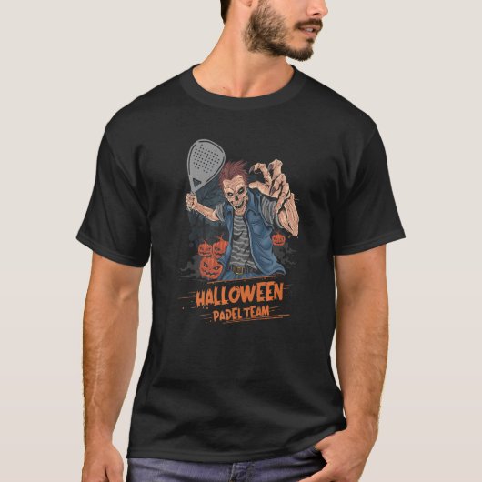 Padel Halloween zombie pompoenen en peddel tennis T-shirt (Voorkant)