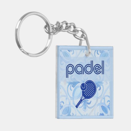 Padel Key Chain – Spanish Tile Vibes in Blue Sleutelhanger (Voorkant Links)