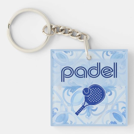 Padel Key Chain – Spanish Tile Vibes in Blue Sleutelhanger (Voorkant)