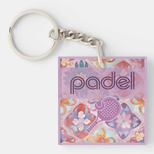 Padel Key Chain – Spanish Tile Vibes in Purple Sleutelhanger (Voorkant)