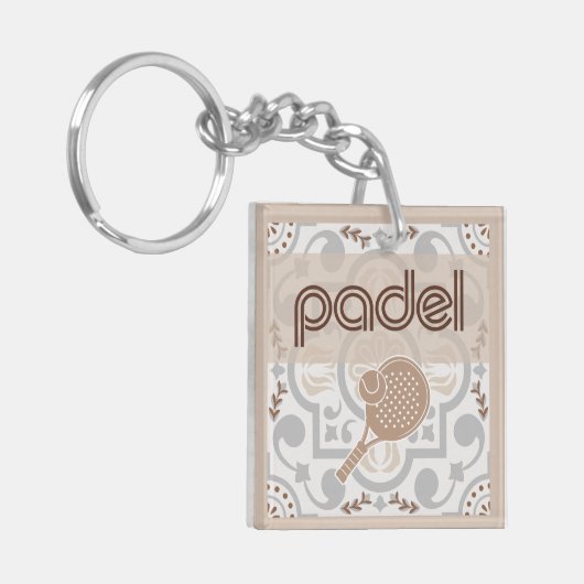 Padel Key Chain – Spanish Tile Vibes Taupe Brown Sleutelhanger (Voorkant Links)