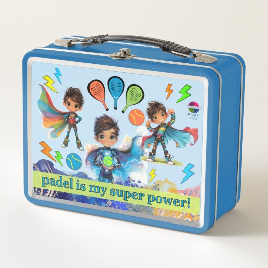 PADEL LUNCHBOX - PADEL BOYS SUPERHELDEN in BLAUW (Voorkant)