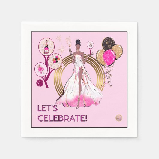 PADEL NAPKIN: CELEBRATION PADEL DIVA - BRIGHT PINK SERVET (Voorkant)