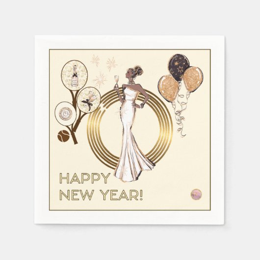 PADEL NAPKIN: NEW YEAR’S PADEL DIVA – CREAM & GOLD SERVET (Voorkant)