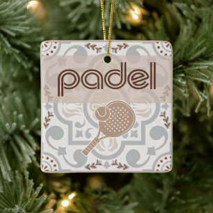 Padel Ornament-Spaanse tegelvibes in taupe & bruin Keramisch Ornament