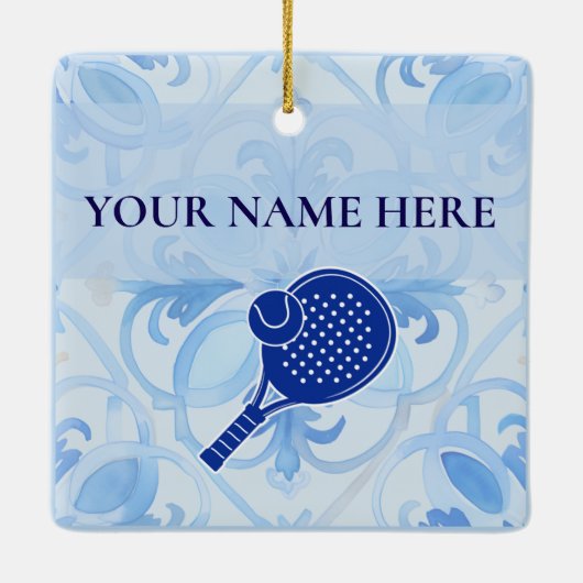 Padel Ornament – Spanish Tile Vibes in Blue (Achterkant)