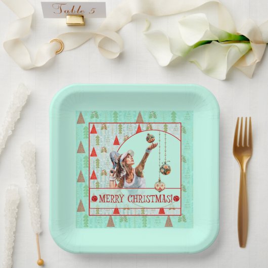 Padel Paper Plate – Padel Retro Christmas Papieren Bordje (Huwelijk)