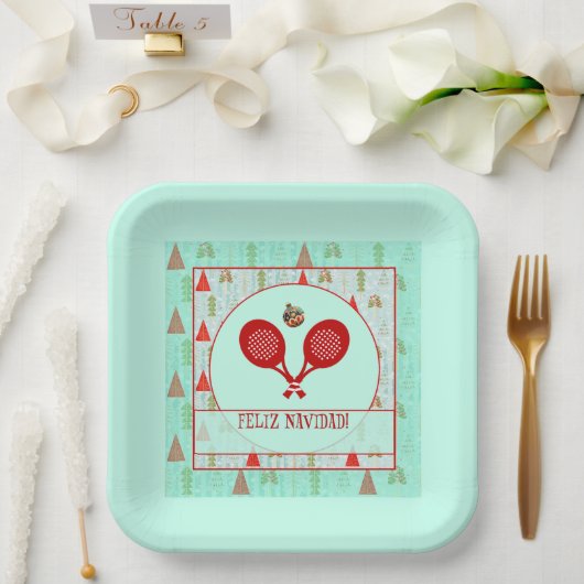 Padel Paper Plate – Padel Retro Christmas Papieren Bordje (Huwelijk)