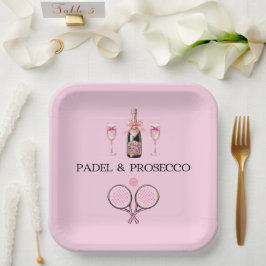 PADEL-PLAAT: PADEL & PROSECCO CLASSIC ROZE/ZWART PAPIEREN BORDJE