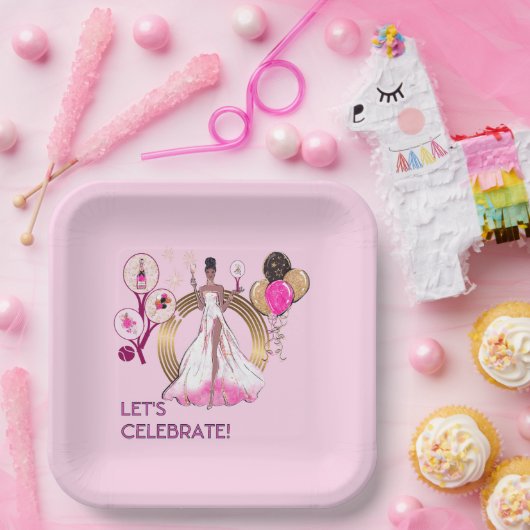 PADEL PLATE: CELEBRATION PADEL DIVA BRIGHT PINK PAPIEREN BORDJE (Feest)