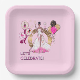 PADEL PLATE: CELEBRATION PADEL DIVA BRIGHT PINK PAPIEREN BORDJE