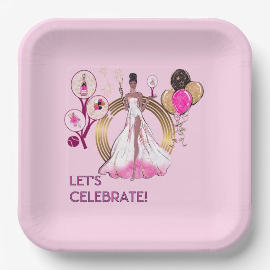 PADEL PLATE: CELEBRATION PADEL DIVA BRIGHT PINK PAPIEREN BORDJE (Voorkant)