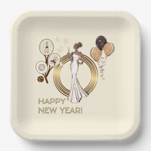 PADEL PLATE: NEW YEAR’S PADEL DIVA – CREAM & GOLD PAPIEREN BORDJE (Voorkant)