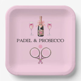PADEL PLATE: PADEL & PROSECCO CLASSIC PINK/BLACK PAPIEREN BORDJE
