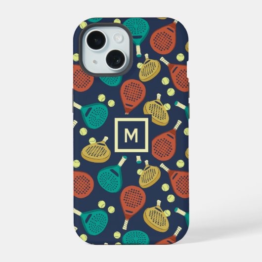 Padel Rackets Patroon met Initiaal iPhone 15 Case (Achterkant)
