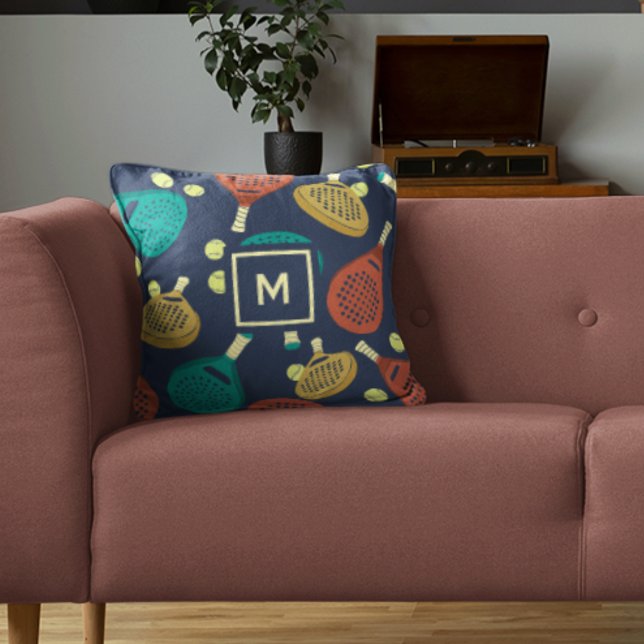 Padel Rackets Patroon met Initiaal Kussen (Creator heeft geüpload)
