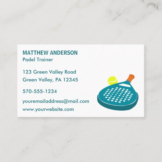 Padel Tennis Instructeur Trainer Lessen Visitekaartje (Voorkant)