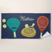 Padel Tennis Rackets en Ballen Gepersonaliseerd Strandlaken (Voorkant)