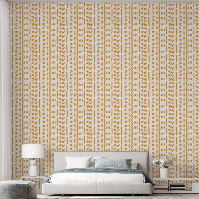 Paden van Sun Mudcloth Afrikaanse patroon in wit Behang (Slaapkamer)