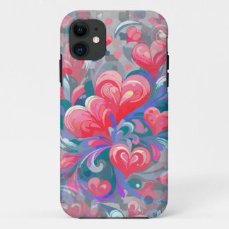 Padrão de corações em movimento, vermelho e azul. Case-Mate iPhone case