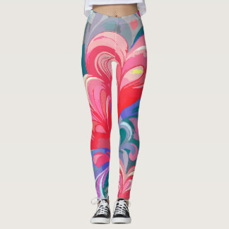 Padrão de corações em movimento, vermelho e azul. leggings