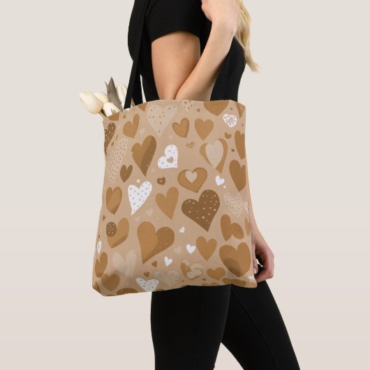 Padrão de corações em tons de marrom. tote bag (Dichtbij)