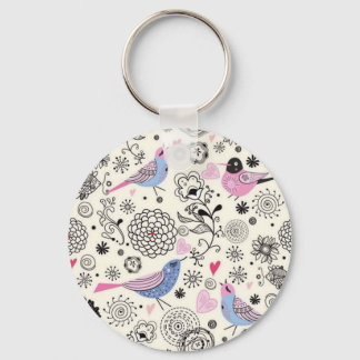 padrão de flores e passaros sleutelhanger